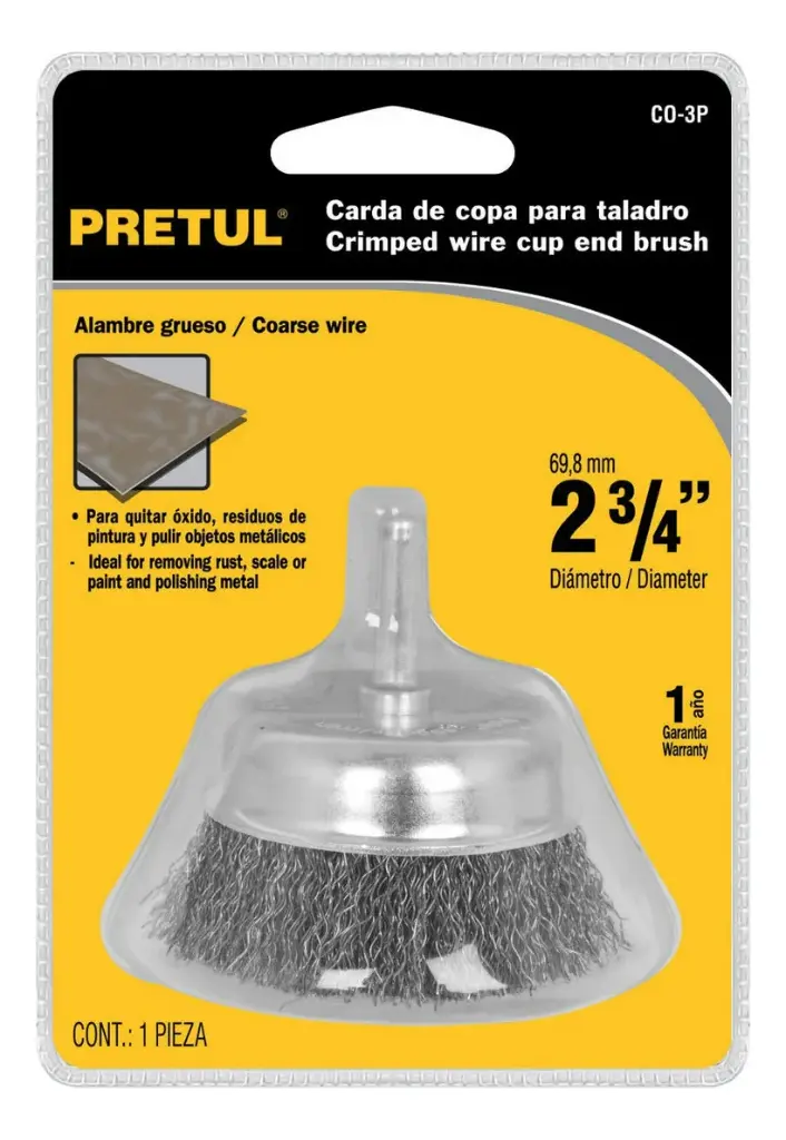 CARDA DE COPA, ALAMBRE TRENZADO GRUESO, 3' P/TALADRO, PRETUL