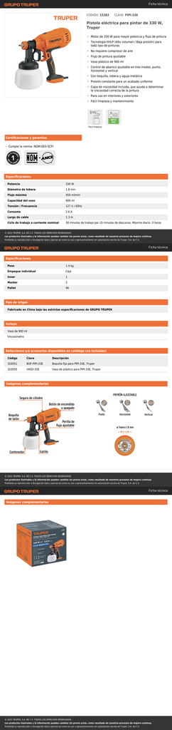 PISTOLA ELECTRICA PARA PINTAR DE 330 W, TRUPER