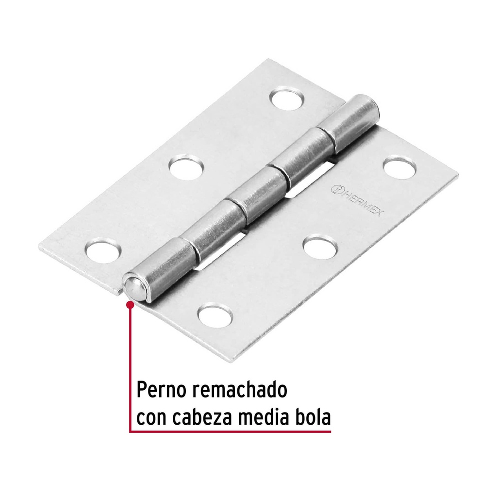 BISAGRA RECTANGULAR 2-1/2' ACERO PULIDO, HERMEX