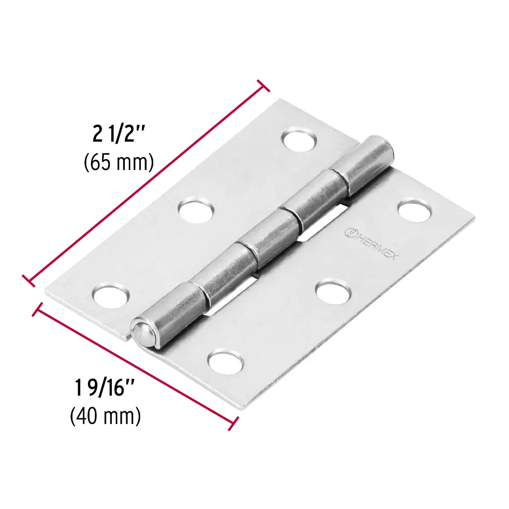 BISAGRA RECTANGULAR 2-1/2' ACERO PULIDO, HERMEX