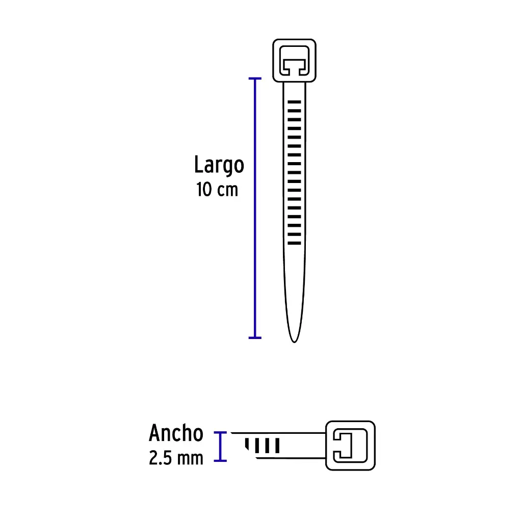 BOLSA CON 100 CINCHOS PLASTICOS 18 LB, 100X2.5 MM, NEGROS