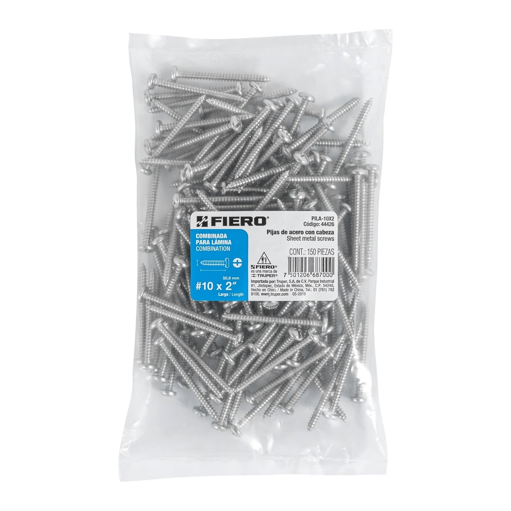 BOLSA CON 150 PIJAS PARA LAMINA, #10 X 2', FIERO