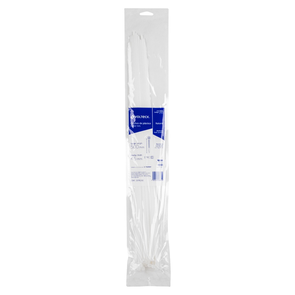 BOLSA CON 25 CINCHOS PLASTICOS 50 LB, 500X4.5 MM, NATURALES