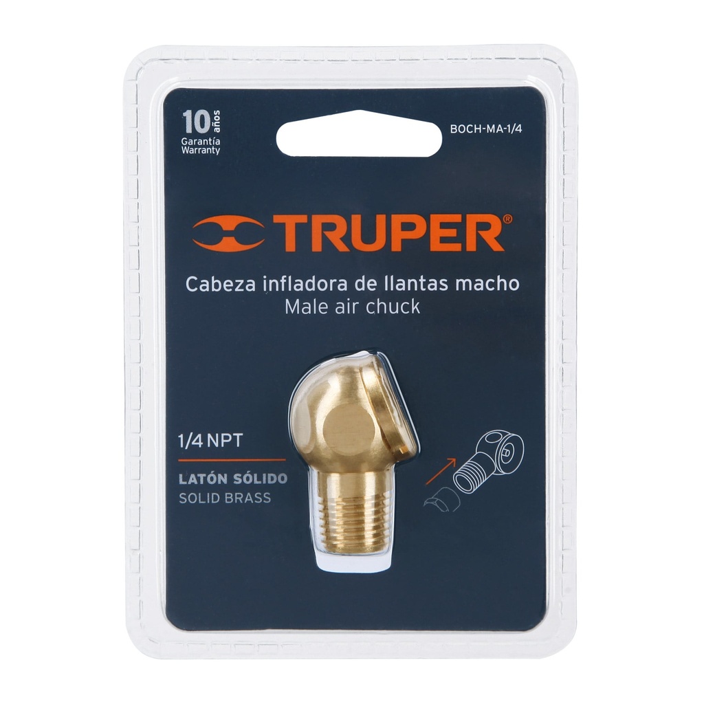 CABEZA INFLADORA DE LLANTAS, MACHO, CUERDA 1/4' NPT, TRUPER