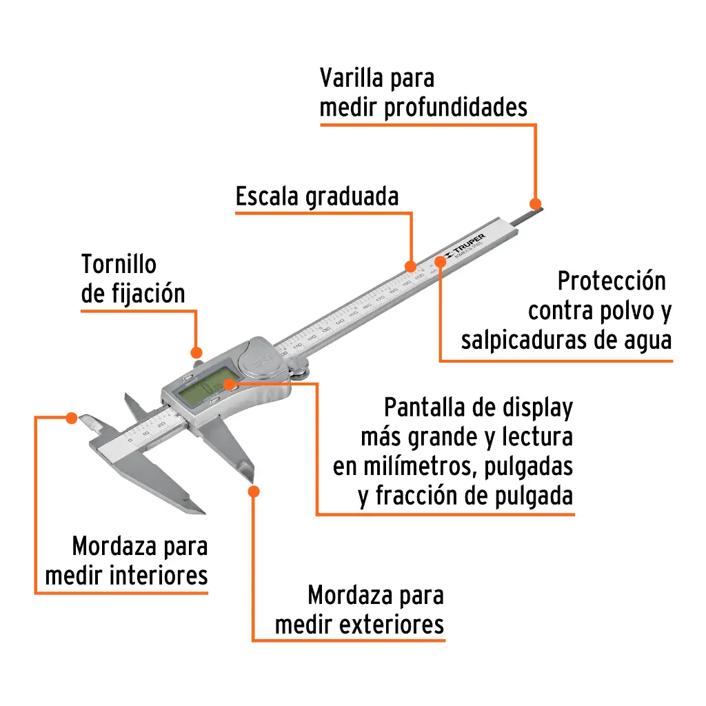 CALIBRADOR VERNIER DIGITAL 6' ACERO INOX, STD Y MM, TRUPER