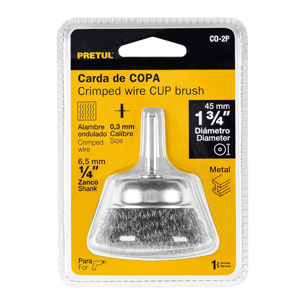 CARDA DE COPA 1-3/4' ALAMBRE GRUESO PARA TALADRO, PRETUL