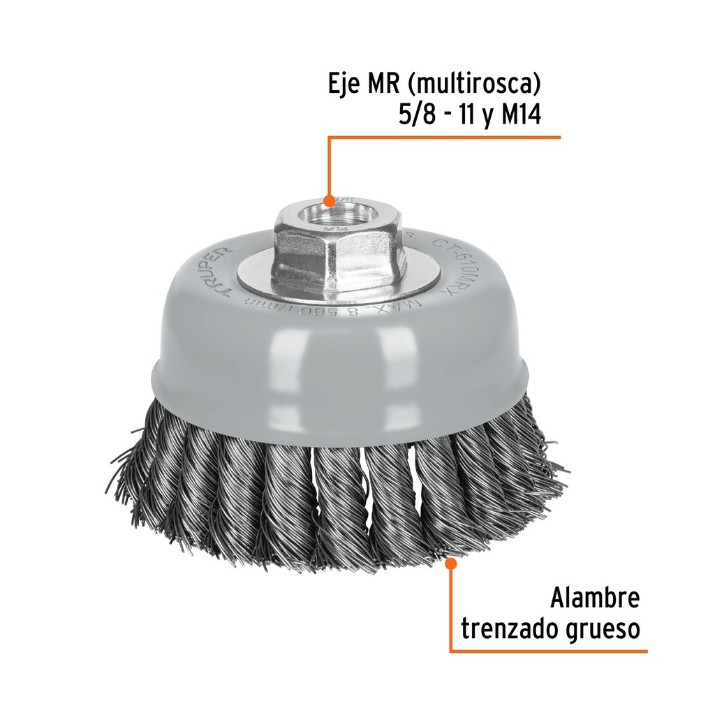 CARDA COPA 4' ALAMBRE TRENZADO GRUESO, MULTI-ROSCA, TRUPER