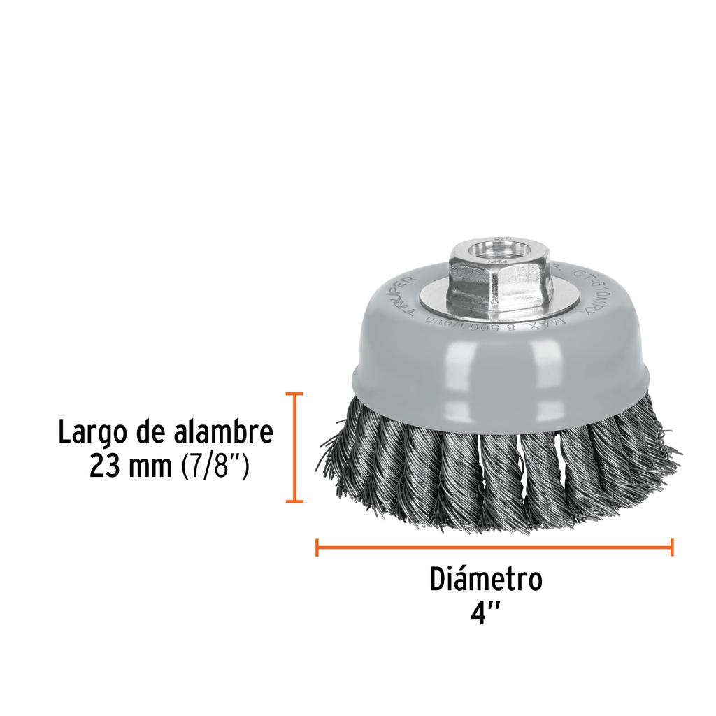 CARDA COPA 4' ALAMBRE TRENZADO GRUESO, MULTI-ROSCA, TRUPER