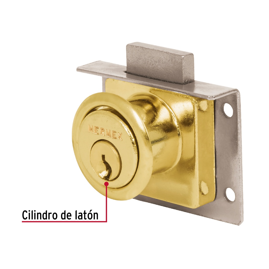 CERRADURA PARA MUEBLE, MODELO 24, LATON, HERMEX