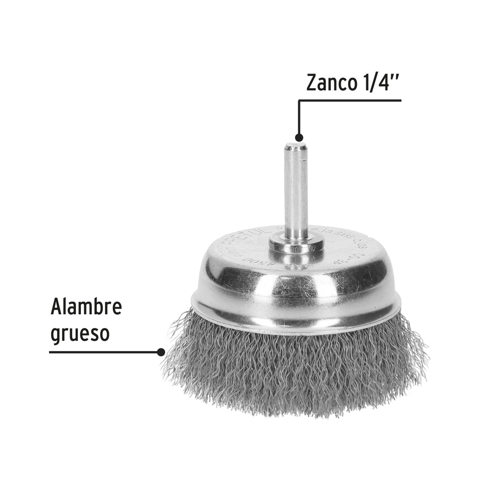 CARDA DE COPA, ALAMBRE TRENZADO GRUESO, 3' P/TALADRO, PRETUL