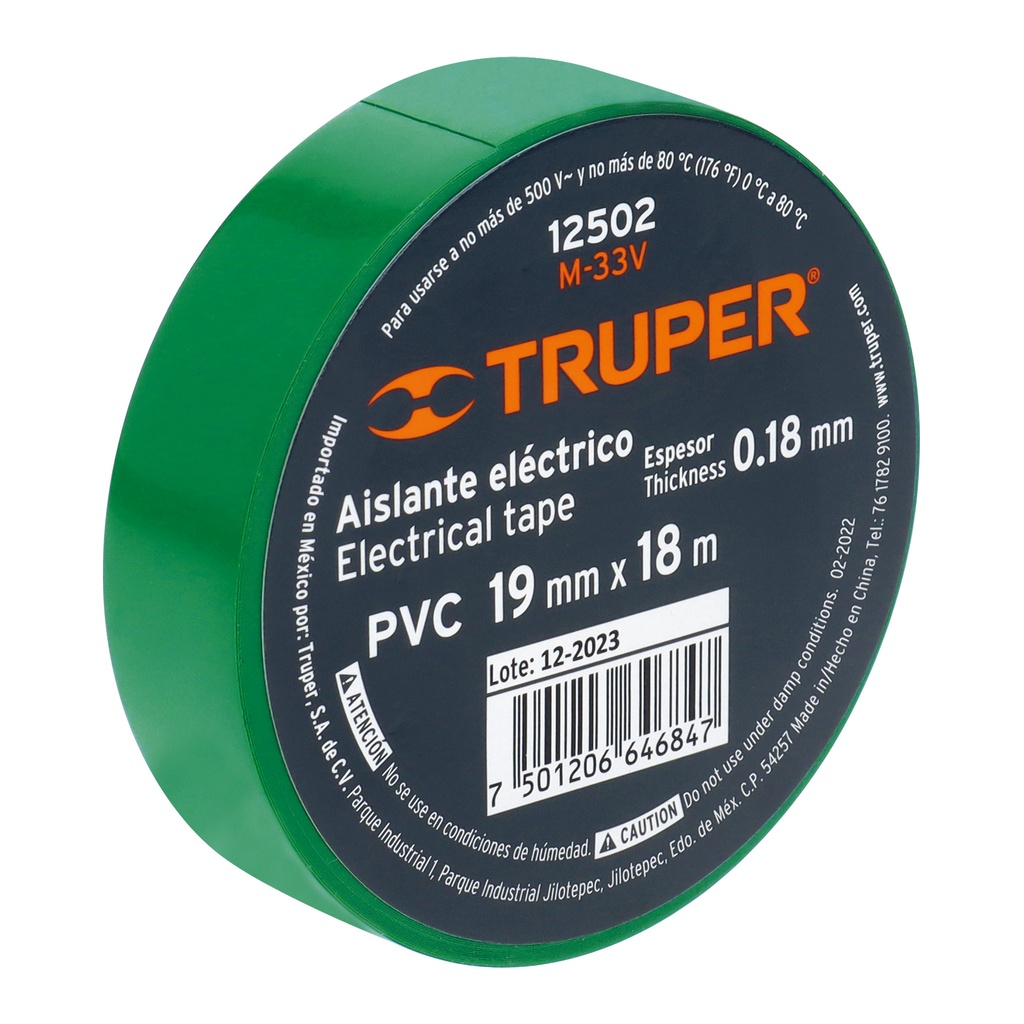 CINTA DE AISLAR DE 18 M X 19 MM, VERDE, TRUPER