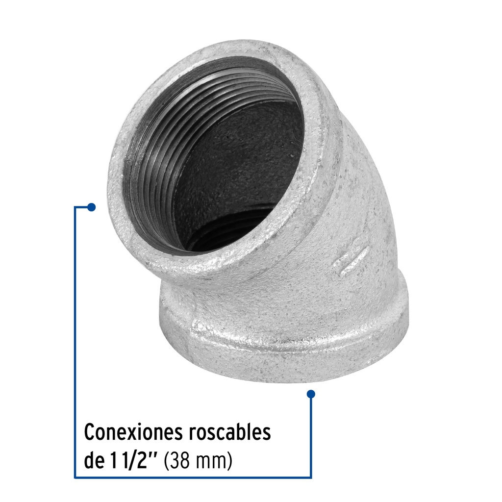 CODO 45° ACERO GALVANIZADO DE 1-1/2', FOSET