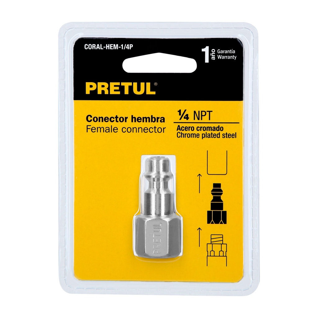 CONECTOR RAPIDO DE ACERO, HEMBRA, CUERDA 1/4' NPT, PRETUL