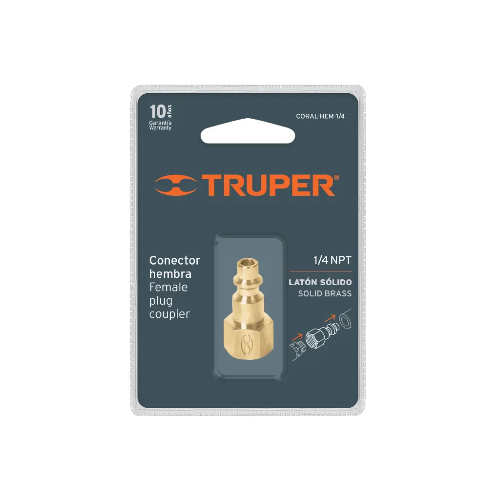 CONECTOR RAPIDO DE LATON, HEMBRA, CUERDA 1/4' NPT, TRUPER