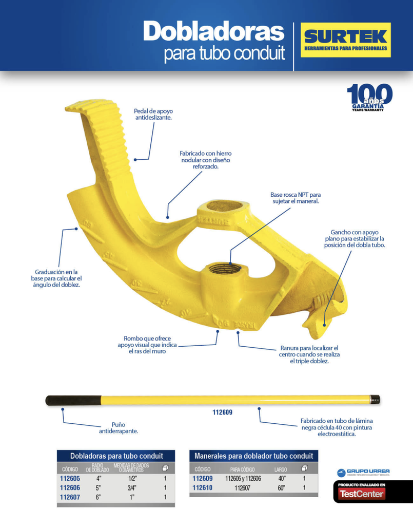 DOBLADORA PARA TUBO CONDUIT, 3/4"
