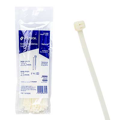 BOLSA CON 100 CINCHOS PLASTICOS 18 LB, 200X2.5 MM, NATURALES