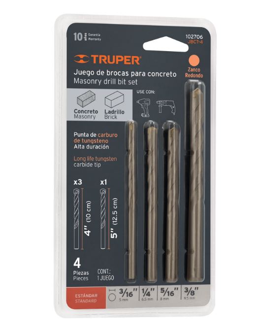 JUEGO DE 4 BROCAS PARA CONCRETO, TRUPER