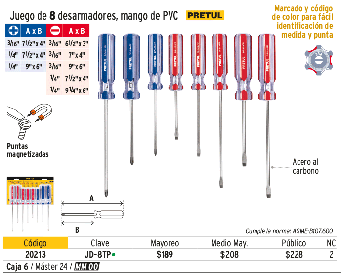 JUEGO DE 8 DESARMADORES MANGO DE PVC, PRETUL
