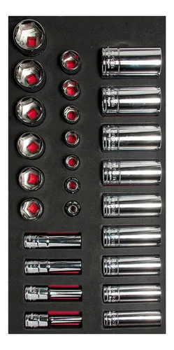 JUEGO DE DADOS CORTOS Y LARGOS CUADRO DE 3/8" EN PULGADAS 26 PIEZAS, CH106-C
