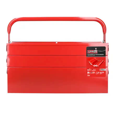 CAJA PORTAHERRAMIENTAS METALICA TIPO ACORDEON ROJA 7" X 16" X 8"