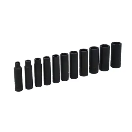 JUEGO DE DADOS LARGOS DE IMPACTO CUADRO DE 1/4", 6 PUNTAS, METRICOS, 11 PIEZAS