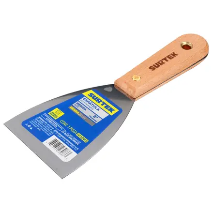 ESPATULA RIGIDA DE ACERO DE ALTO CARBON CON MANGO DE MADERA 3"