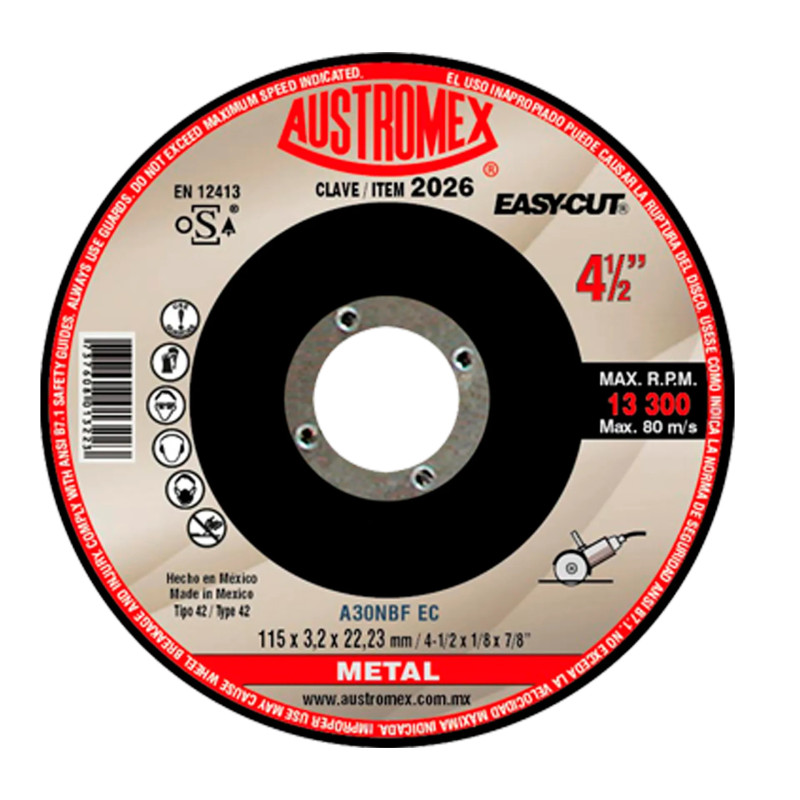 DISCO T-27 4.1/2"X1/8"X7/8" PARA CORTE DE METAL (EASY-CUT)