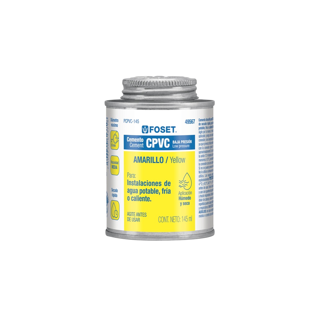 CEMENTO PARA CPVC EN BOTE DE 145 ML, BAJA PRESION, FOSET