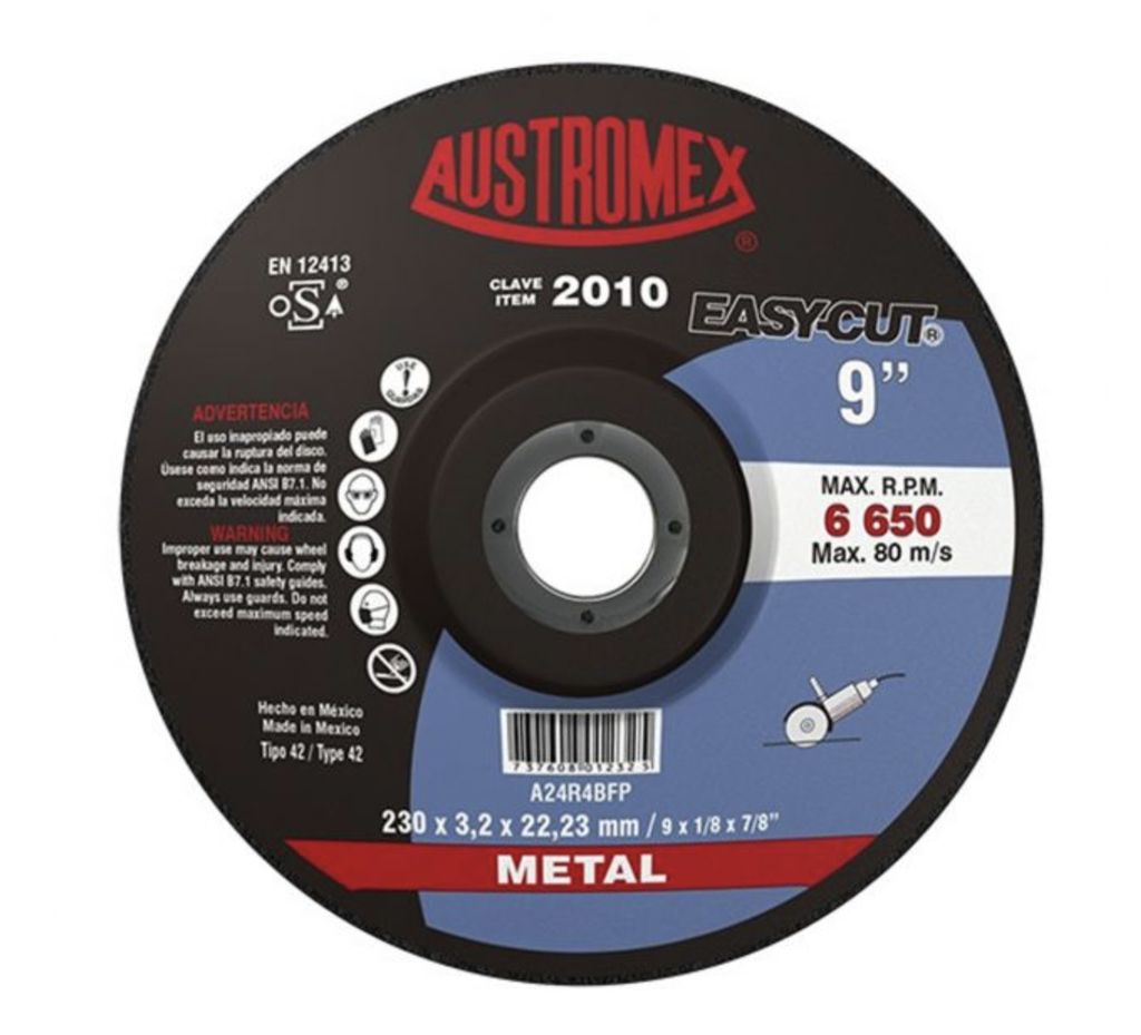 A4 2010 DISCO T-27 9"X1/8"X7/8" PARA CORTE DE METAL (EASY-CUT)