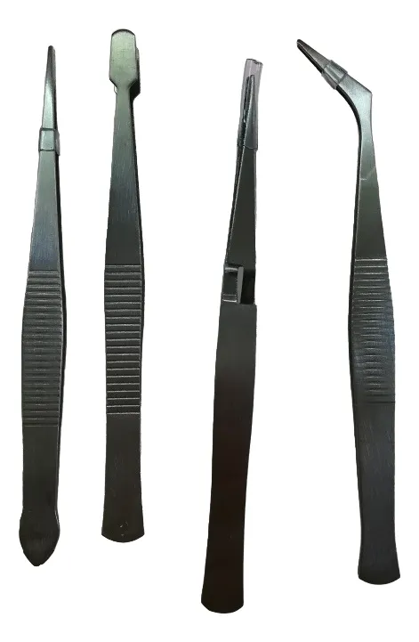 JUEGO DE 4 PINZAS DE PRECISION DE ACERO INOXIDABLE