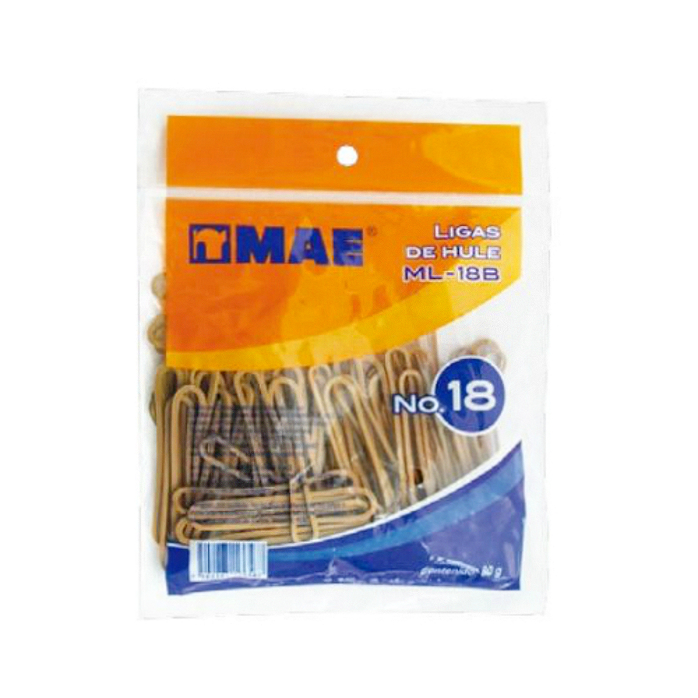 LIGAS HULE MAE NO. 18 BOLSA 80 GRAMOS RESISTENTE ML-18B