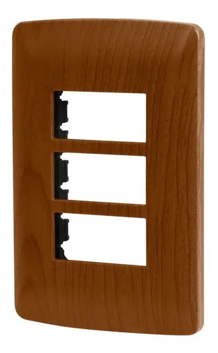 PLACA 3 MODULOS DE ABS, LINEA ITALIANA, ACABADO MADERA