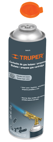 LATA DE GAS CON VALVULA ROSCADA DE 275 G, TRUPER