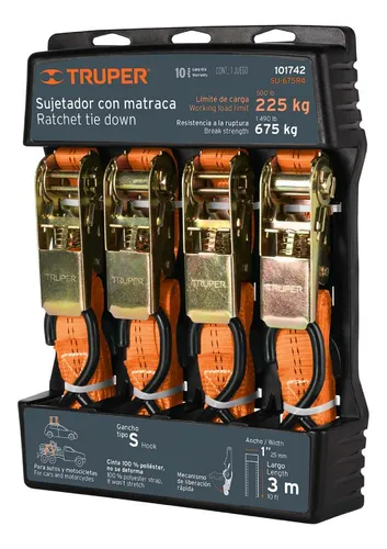 [101742] JUEGO DE 4 SUJETADORES CON MATRACA CARGA MAXIMA 675 KG