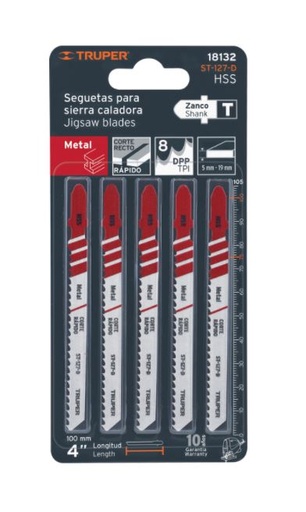 [18132] BLISTER CON 5 SEGUETAS 8 DPP ZANCO 'T' CORTE RECTO METAL