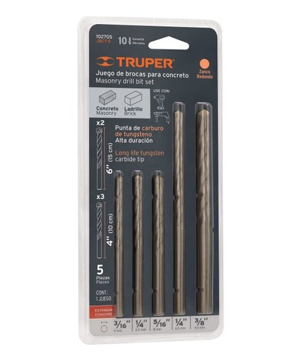 [102705] JUEGO DE 5 BROCAS PARA CONCRETO, TRUPER
