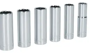 [54118] JUEGO DE DADOS LARGOS CUADRO DE 1/2", 6 PUNTAS, EN PULGADAS, 9 PIEZAS
