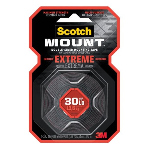 [157108] CINTA DOBLE CARA SCOTCH 3M PARA MONTAJE EXTREMA, 25 MM X 1.5 M, SOPORTA HASTA 13.6 KG