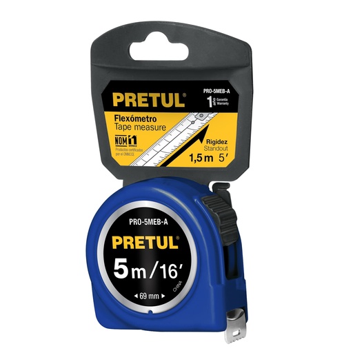 [21610] FLEXOMETRO AZUL 5 M CINTA 19 MM, EN TARJETA, PRETUL